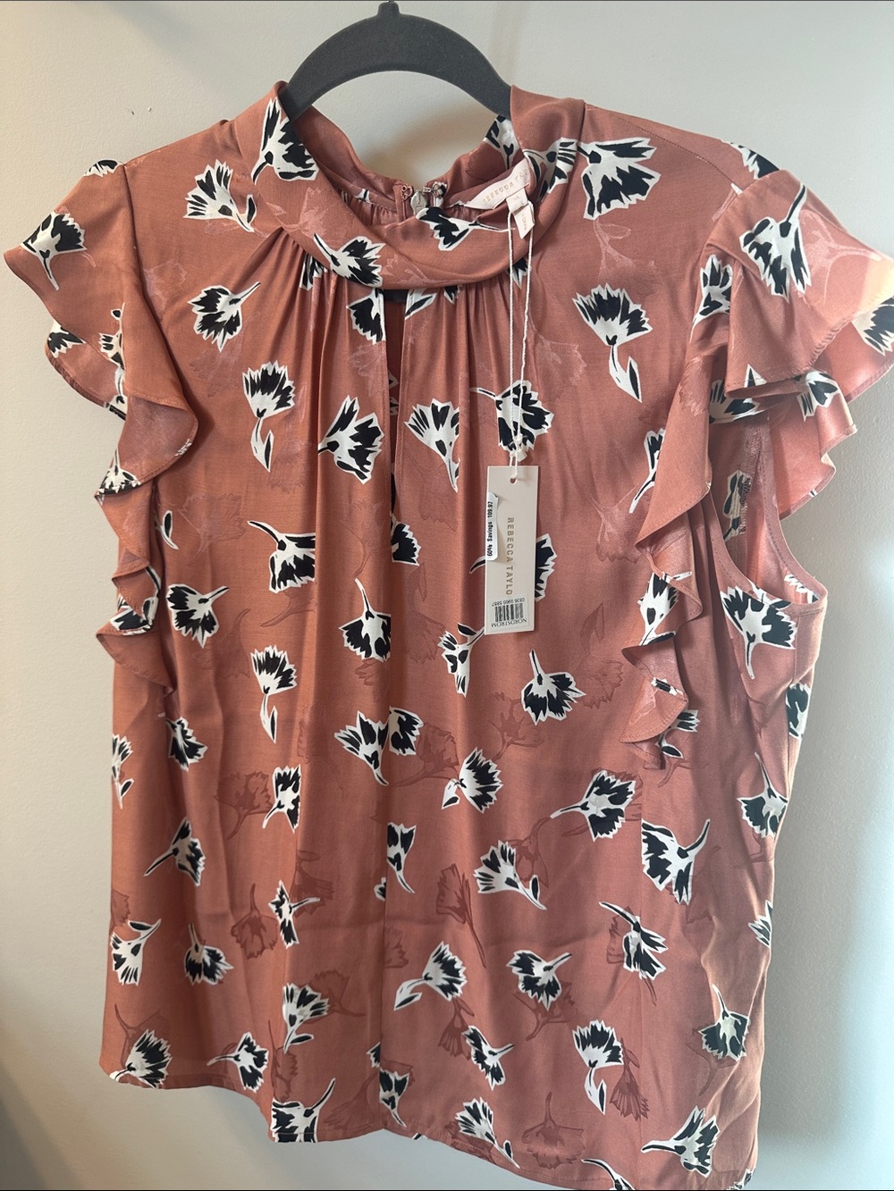 Rebecca Taylor. Floral Ruffle Mock-Neck Blouse - Dusty Rose